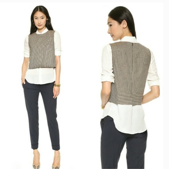 Theory Focha Wool Blend Plaid Sleeveless Crop Top Brown Size M - Picture 2 of 11